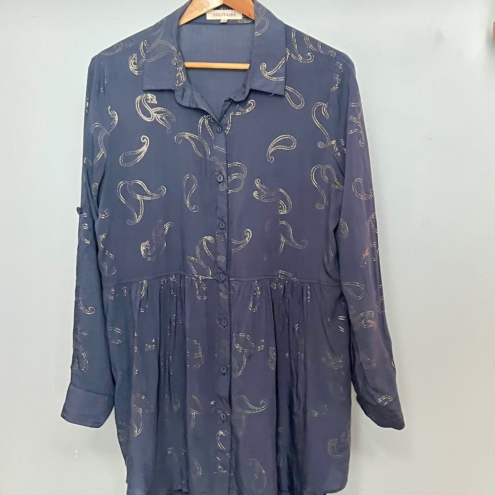 Solitaire Navy Paisley Tunic Dress with Gold Detailing